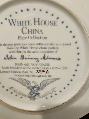 Woodmere China reproduction of White House China, John Quincy Adams 2 of 2